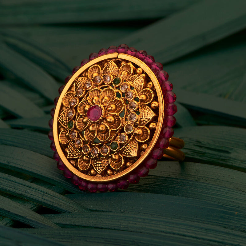 Antique South Indian Ring With Matte Gold Plating