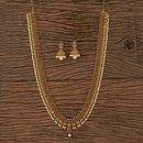Antique Long Necklace With Matte Gold Plating