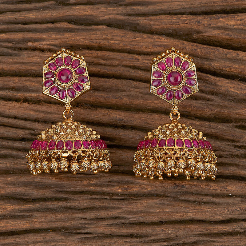 Antique Jhumkis With Matte Gold Plating
