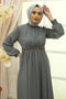 STONED DETAILED GREY EVENING DRESS