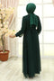 STONED DETAILED GREEN EVENING DRESS
